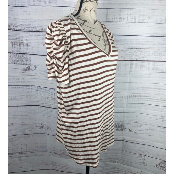 Green Envelope Shirt Womens 1X Striped Short Puff Sleeves Stretch V Neckline NEW - Picture 3 of 10